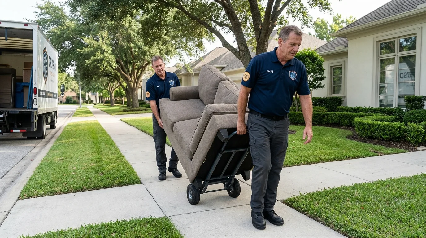 Local residential moving crew loading furniture in Blue Grass, IA